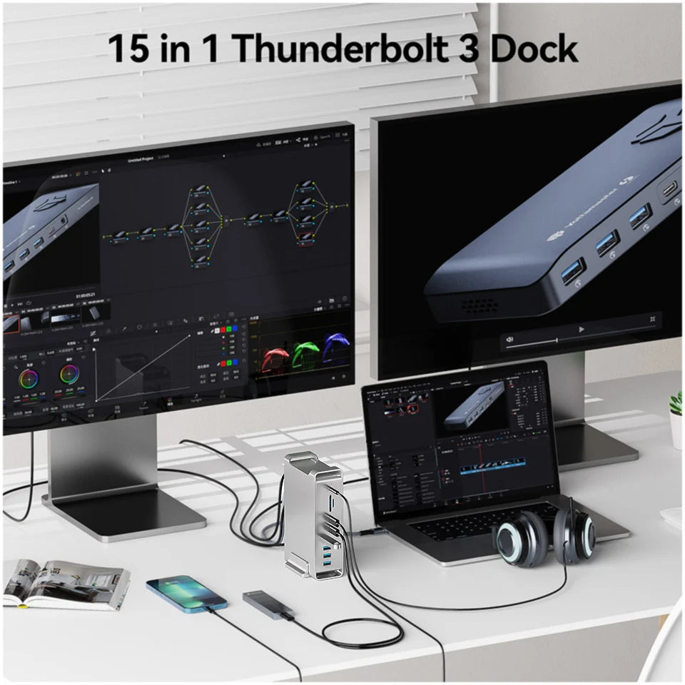 Ottamaster Thunderbolt 3 Dock Multiport avec 8K/4K, Charge 60W pour MacBook et PC