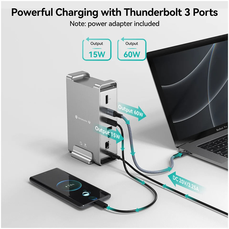 Ottamaster Thunderbolt 3 Dock Multiport avec 8K/4K, Charge 60W pour MacBook et PC