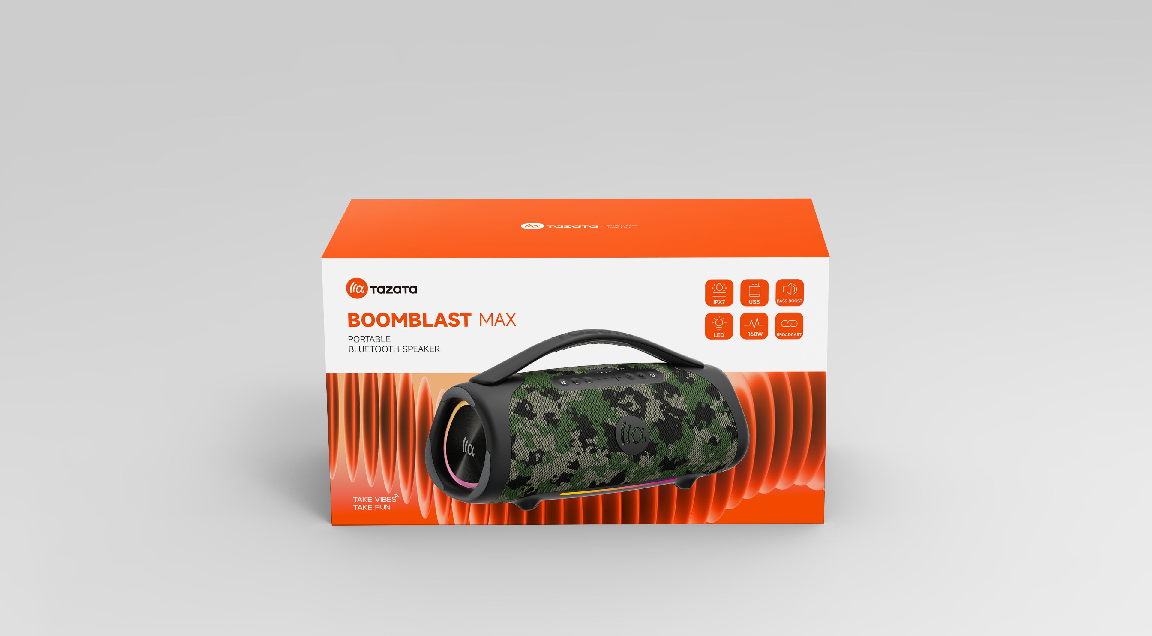 Enceinte Bluetooth Party Speaker 160W – Étanche IPX7, son ultra-puissant, autonomie 18h, design portable - Camo