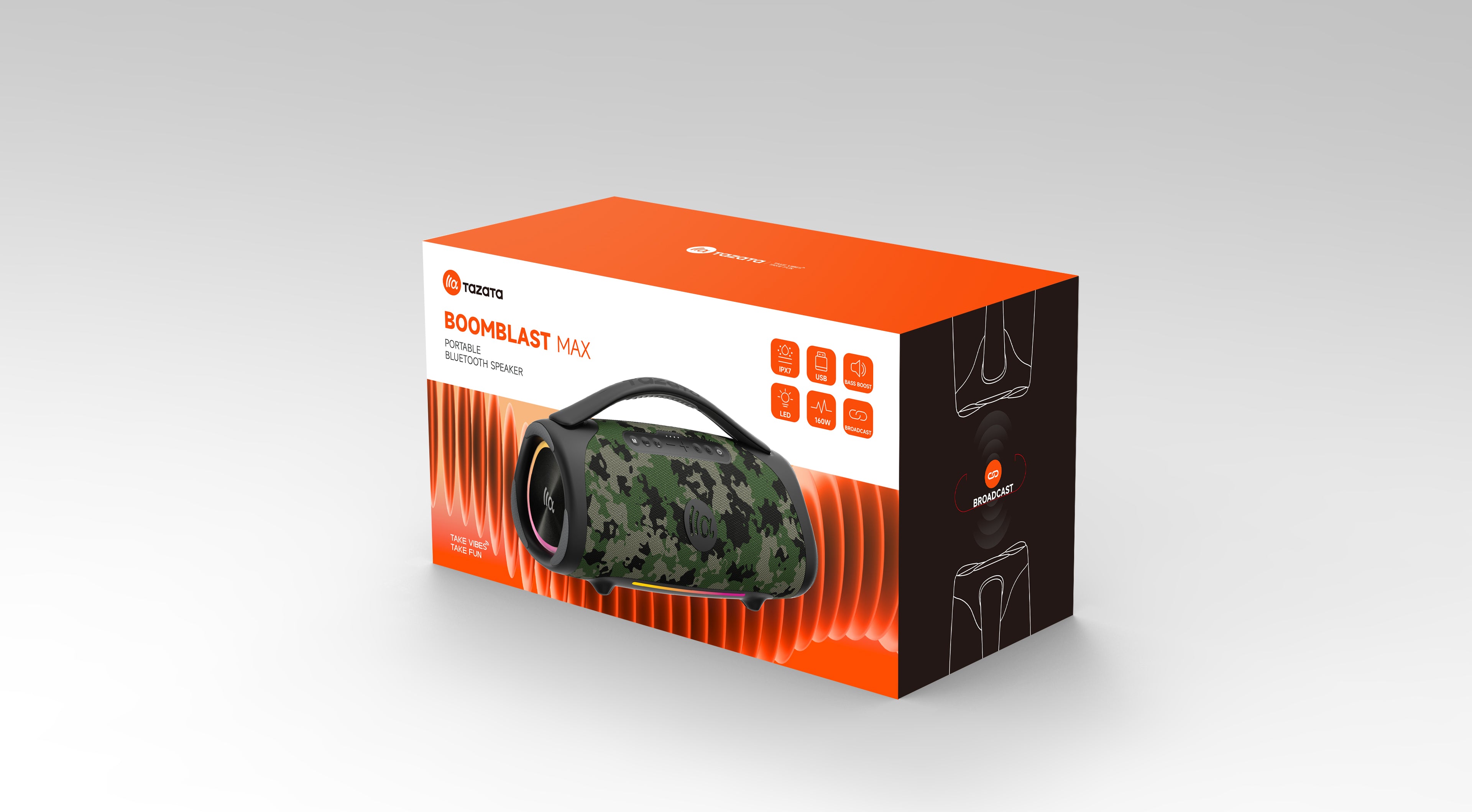 Enceinte Bluetooth Party Speaker 160W – Étanche IPX7, son ultra-puissant, autonomie 18h, design portable - Camo